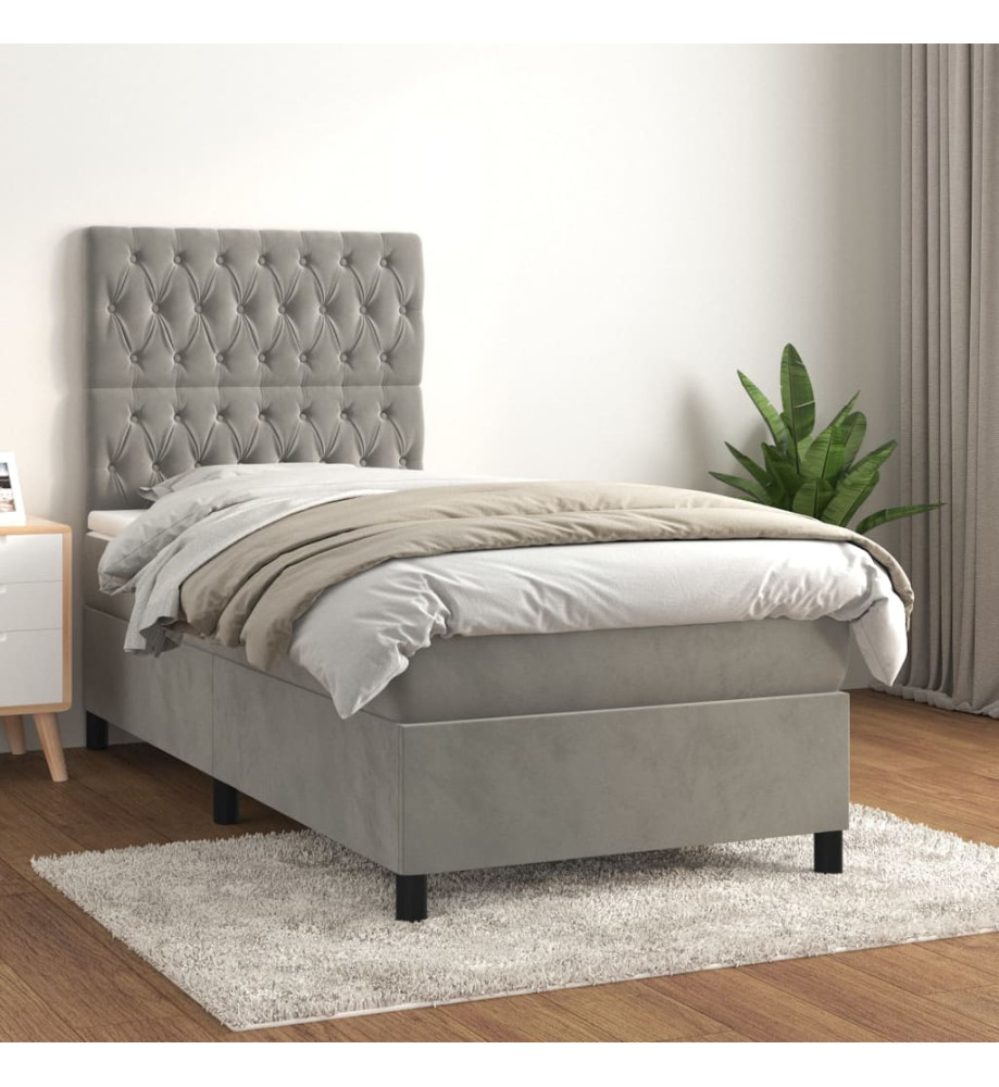 Lit à sommier tapissier et matelas Gris clair 90x190 cm Velours Lit à sommier tapissier et matelas Gris clair 90x190 cm Velours
