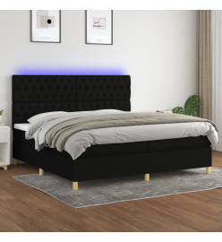 Sommier tapissier et matelas et LED Noir 200x200 cm Tissu