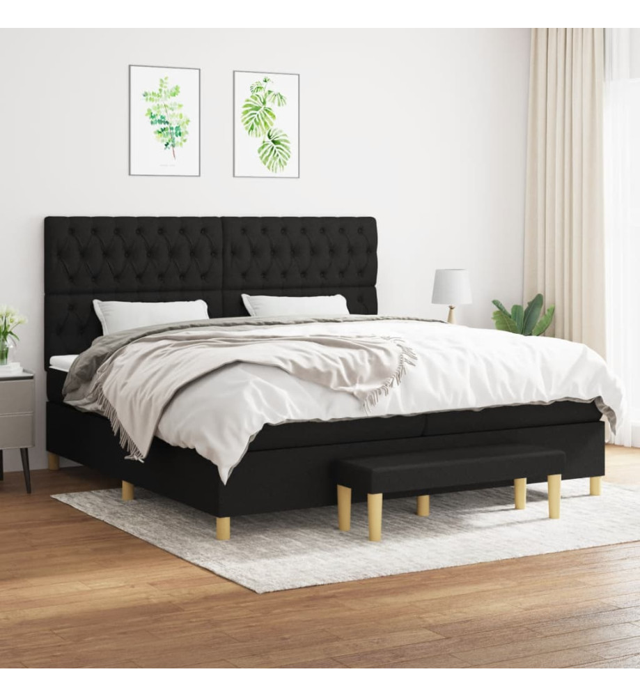 Lit à sommier tapissier avec matelas Noir 200x200 cm Tissu Lit à sommier tapissier avec matelas Noir 200x200 cm Tissu