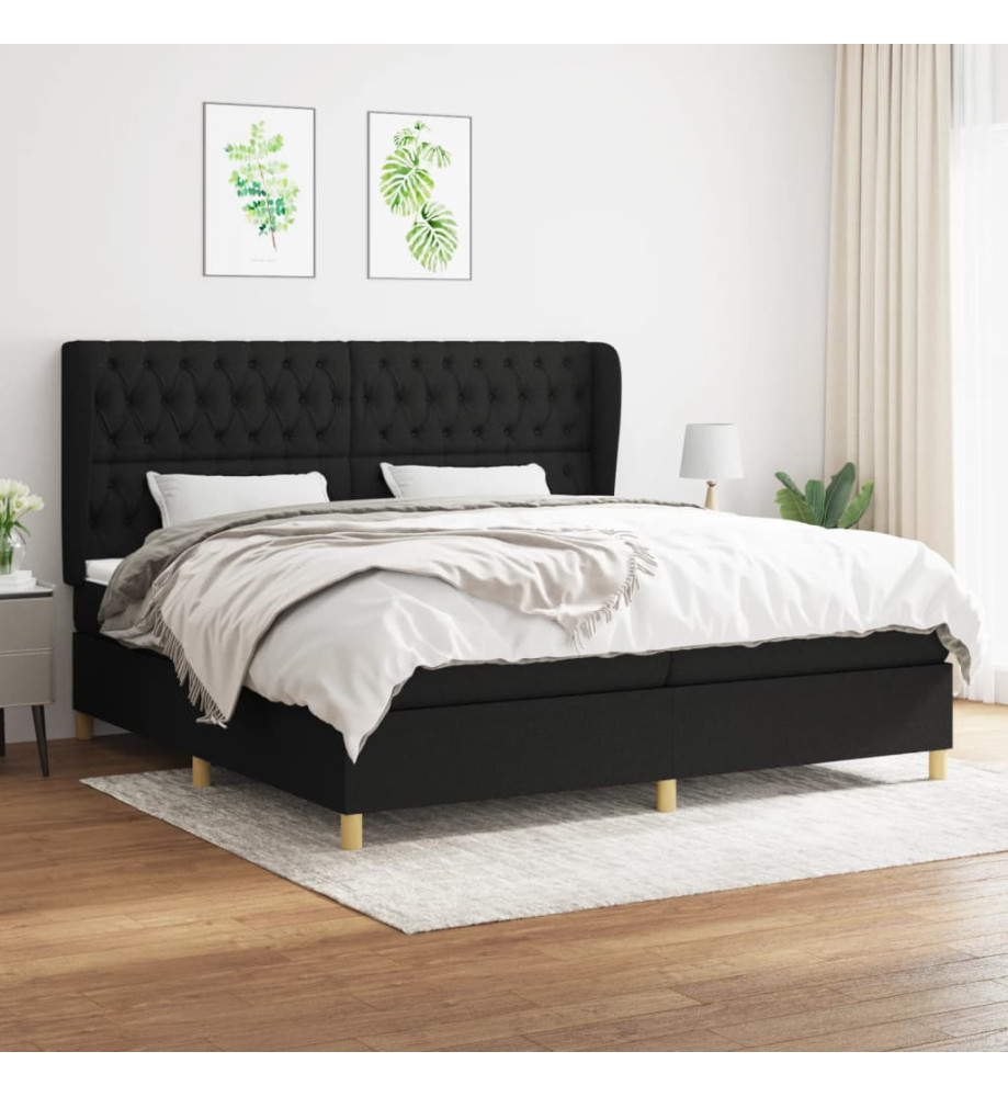 Lit à sommier tapissier avec matelas Noir 200x200 cm Tissu Lit à sommier tapissier avec matelas Noir 200x200 cm Tissu