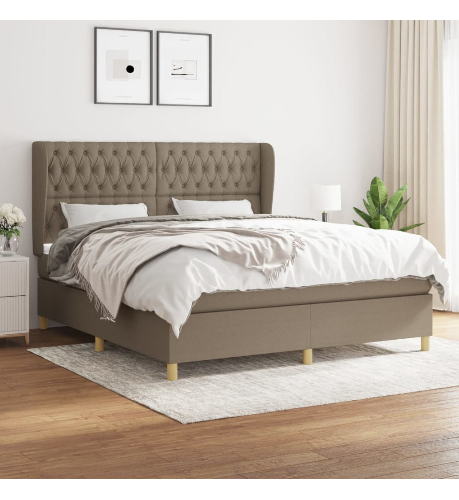 Lit à sommier tapissier avec matelas Taupe 180x200 cm Tissu Lit à sommier tapissier avec matelas Taupe 180x200 cm Tissu