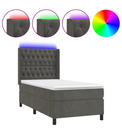 Sommier tapissier et matelas et LED Gris foncé 90x200cm Velours