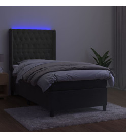 Sommier tapissier et matelas et LED Gris foncé 90x200cm Velours