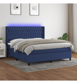 Sommier tapissier avec matelas et LED Bleu 160x200 cm Tissu
