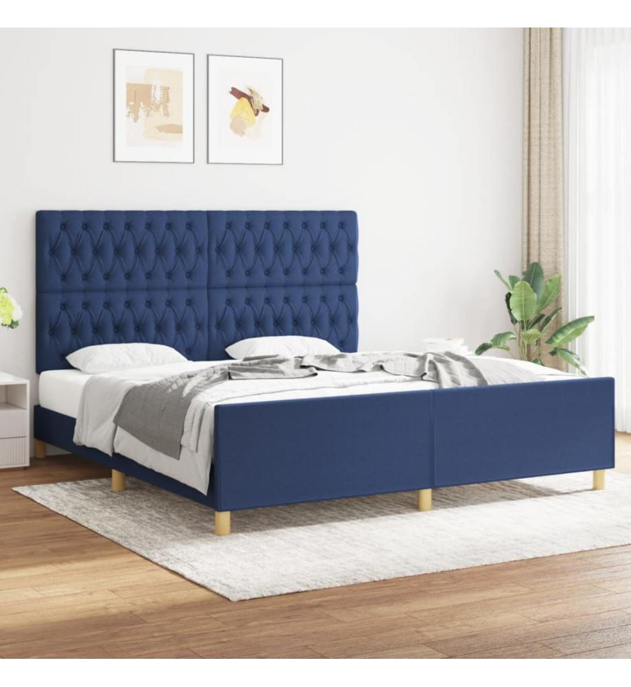 Cadre de lit avec tête de lit Bleu 180 x 200 cm Tissu Cadre de lit avec tête de lit Bleu 180 x 200 cm Tissu