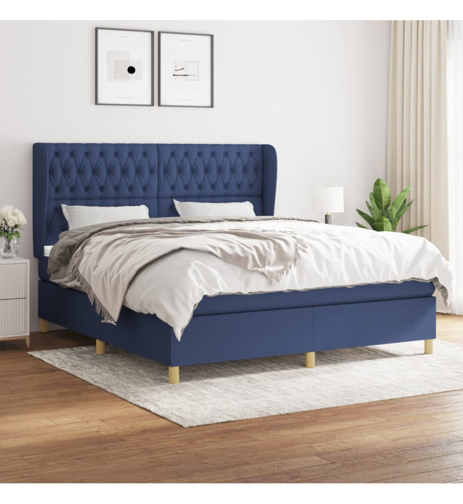 Lit à sommier tapissier avec matelas Bleu 180x200 cm Tissu Lit à sommier tapissier avec matelas Bleu 180x200 cm Tissu