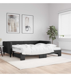 Lit de jour avec gigogne et matelas noir 90x190 cm tissu
