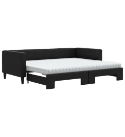Lit de jour avec gigogne et matelas noir 90x190 cm tissu