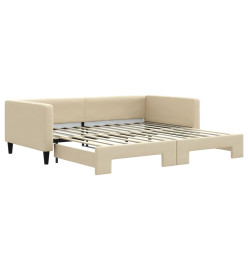 Lit de jour avec lit gigogne crème 100x200 cm tissu