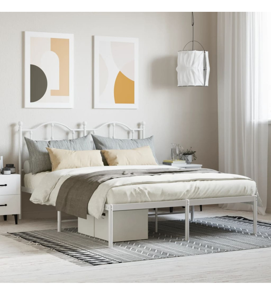 Cadre de lit métal avec tête de lit blanc 140x190 cm Cadre de lit métal avec tête de lit blanc 140x190 cm