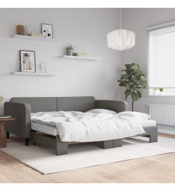 Lit de jour avec gigogne et matelas gris foncé 100x200 cm tissu