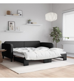 Lit de jour avec lit gigogne noir 100x200 cm tissu