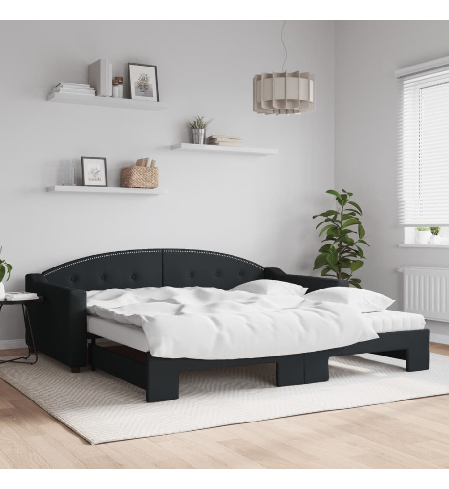 Lit de jour avec gigogne et matelas noir 100x200 cm tissu Lit de jour avec gigogne et matelas noir 100x200 cm tissu
