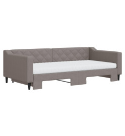Lit de jour avec gigogne et matelas taupe 100x200 cm tissu