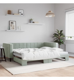 Lit de jour avec lit gigogne gris clair 90x190 cm velours