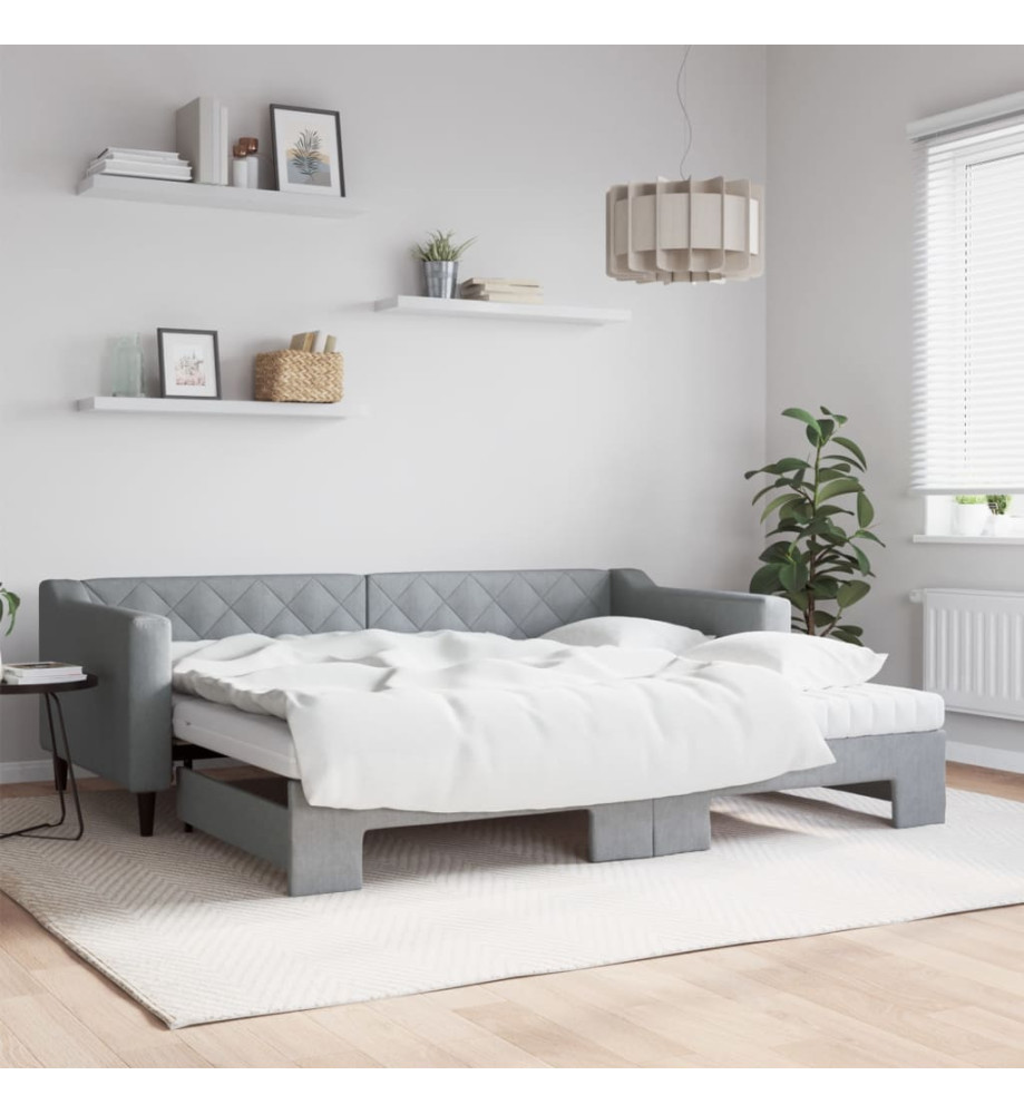 Lit de jour avec gigogne et matelas gris clair 90x200 cm tissu Lit de jour avec gigogne et matelas gris clair 90x200 cm tissu