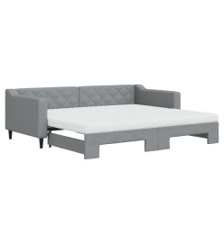 Lit de jour avec gigogne et matelas gris clair 90x200 cm tissu