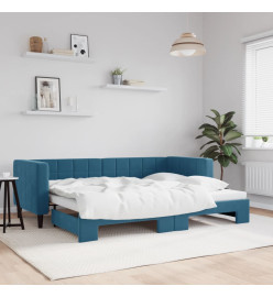 Lit de jour avec lit gigogne bleu 80x200 cm velours