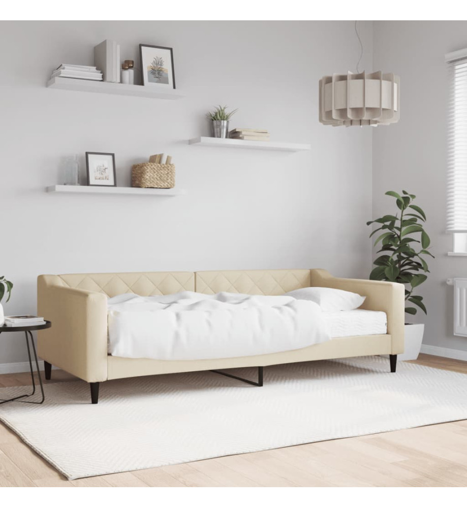 Lit de jour avec matelas crème 90x200 cm tissu Lit de jour avec matelas crème 90x200 cm tissu