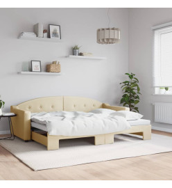 Lit de jour avec lit gigogne crème 80x200 cm tissu