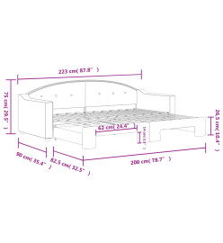 Lit de jour avec lit gigogne crème 80x200 cm tissu