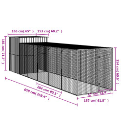 Poulailler avec cour anthracite 165x659x181 cm acier galvanisé