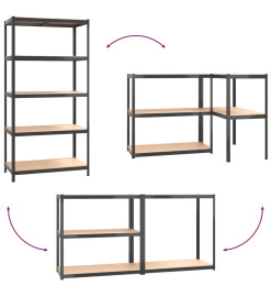 Étagères à 5 niveaux 3pcs Anthracite Acier et bois d'ingénierie