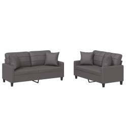 Ensemble de canapés 2 pcs avec coussins gris similicuir