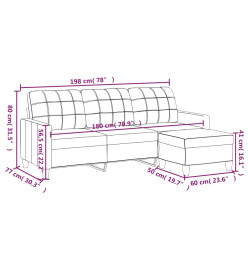 Canapé à 3 places avec repose-pieds Crème 180 cm Similicuir