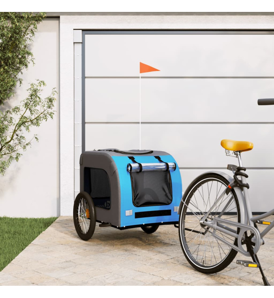 Remorque de vélo pour chien bleu et gris tissu oxford et fer