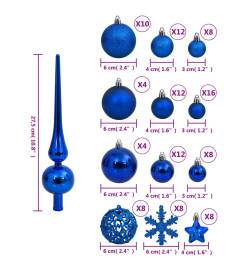 Ensemble de boules de Noël 111 pièces bleu polystyrène