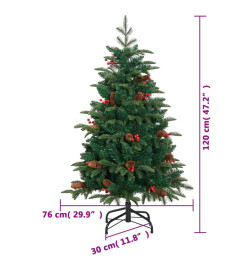 Sapin de Noël artificiel avec pommes de pin et baies 120 cm