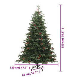 Sapin de Noël artificiel avec pommes de pin et baies 180 cm