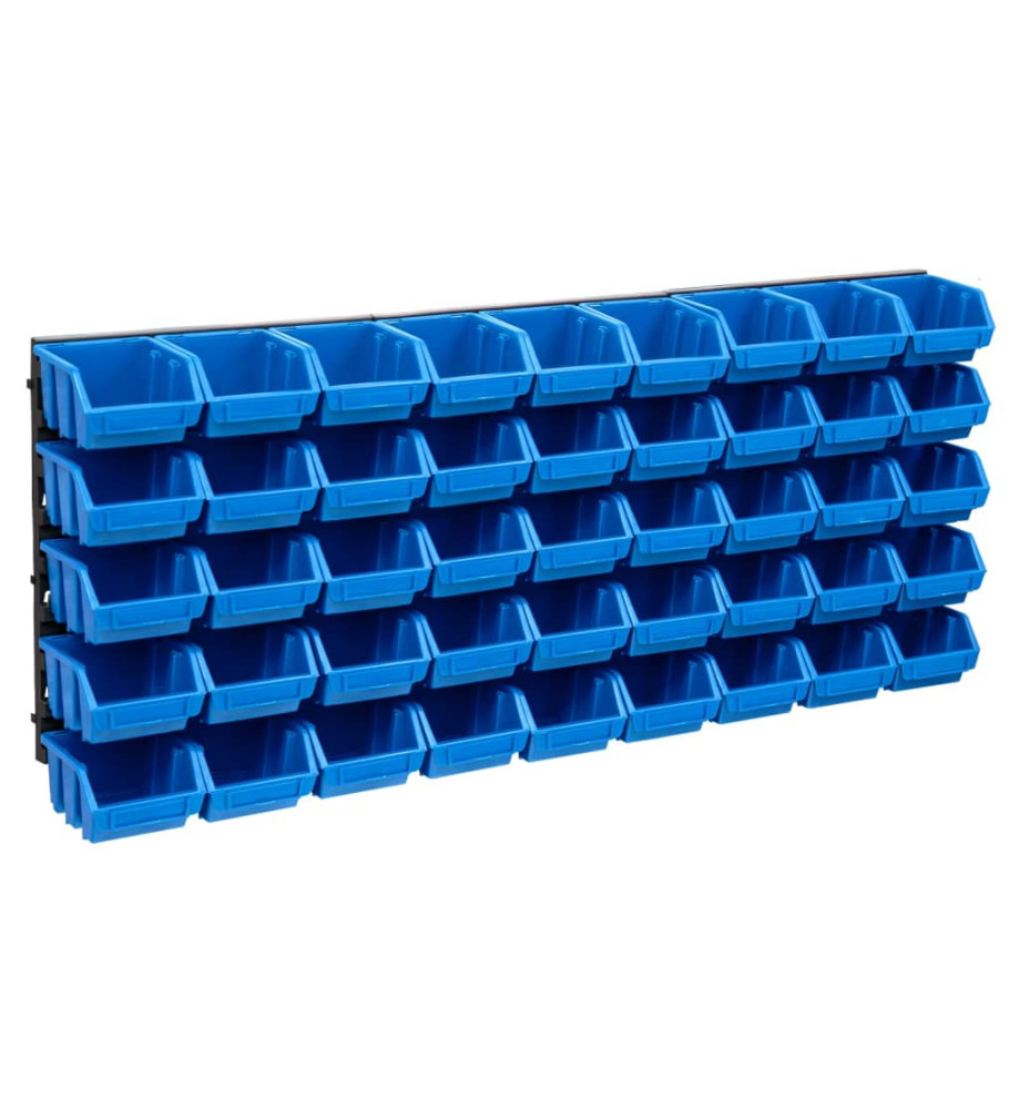 Kit de bacs de stockage et panneaux muraux 48 pcs Bleu et noir