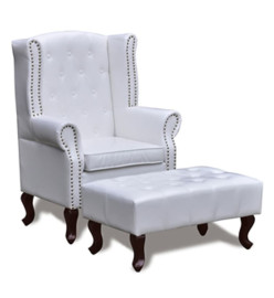 Fauteuil avec pouf Blanc