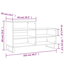 Armoire à chaussures Chêne marron 102x36x60cm Bois d'ingénierie