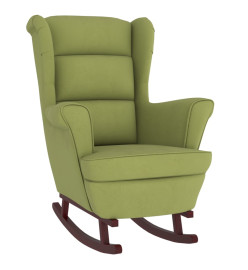 Fauteuil à bascule et pieds en bois d'hévéa Vert clair Velours