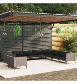 Salon de jardin 10 pcs avec coussins Résine tressée Gris foncé