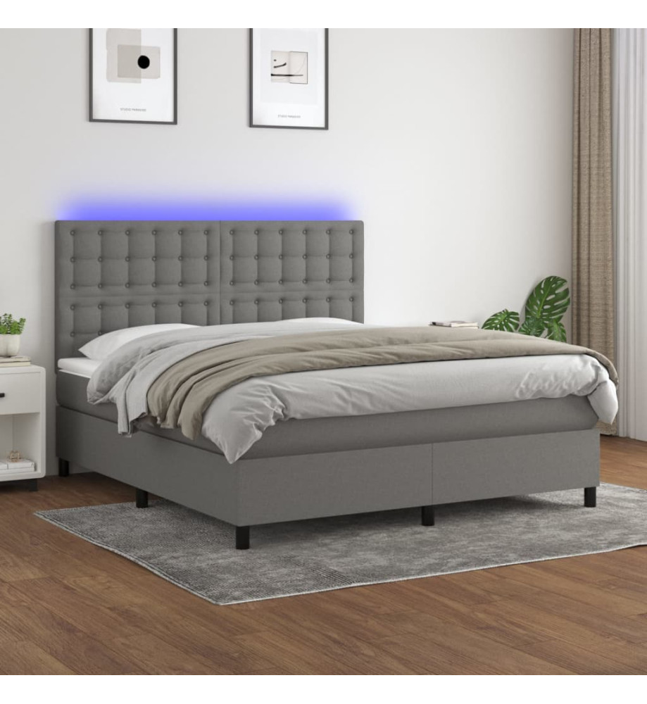 Sommier tapissier et matelas et LED Gris foncé 160x200 cm Tissu Sommier tapissier et matelas et LED Gris foncé 160x200 cm Tissu