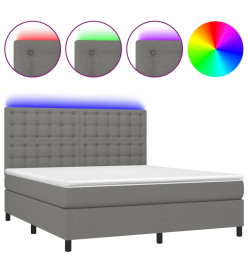 Sommier tapissier et matelas et LED Gris foncé 160x200 cm Tissu