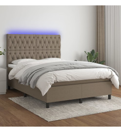 Sommier tapissier avec matelas et LED Taupe 140x200 cm Tissu