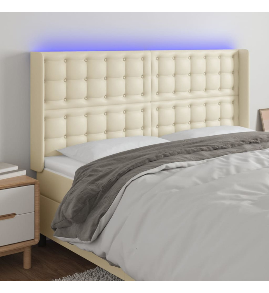 Tête de lit à LED Crème 163x16x118/128 cm Similicuir Tête de lit à LED Crème 163x16x118/128 cm Similicuir