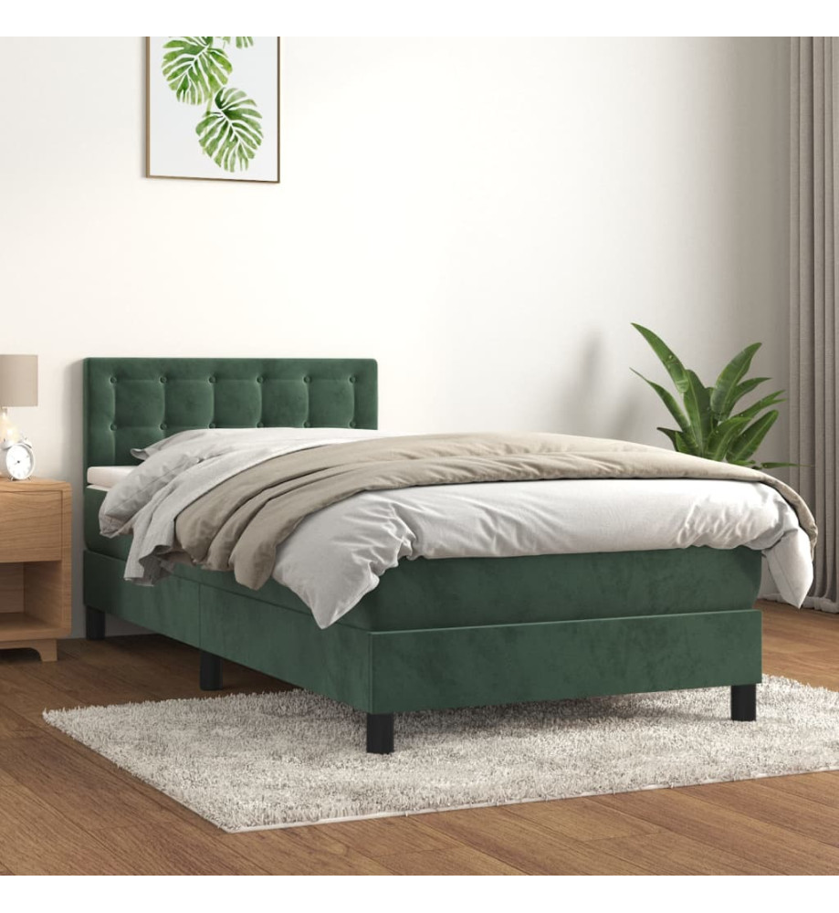 Lit à sommier tapissier avec matelas Vert foncé 90x200 cm Lit à sommier tapissier avec matelas Vert foncé 90x200 cm