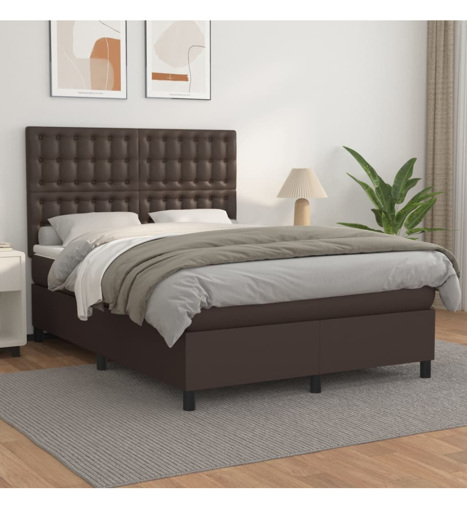 Lit à sommier tapissier avec matelas Marron 140x200 cm Lit à sommier tapissier avec matelas Marron 140x200 cm