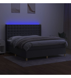 Sommier tapissier et matelas et LED Gris foncé 160x200 cm Tissu