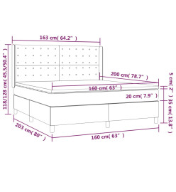 Sommier tapissier et matelas et LED Gris foncé 160x200 cm Tissu