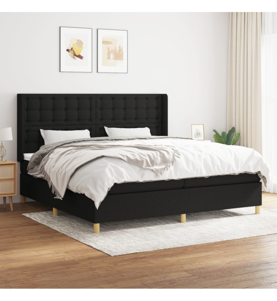 Lit à sommier tapissier avec matelas Noir 200x200 cm Tissu Lit à sommier tapissier avec matelas Noir 200x200 cm Tissu