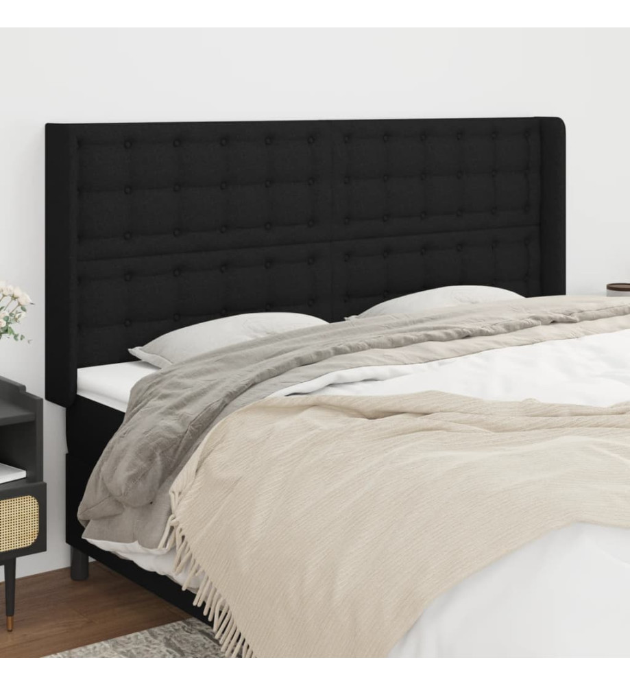 Tête de lit avec oreilles Noir 203x16x118/128 cm Tissu Tête de lit avec oreilles Noir 203x16x118/128 cm Tissu