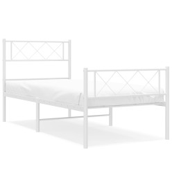 Cadre de lit métal avec tête de lit/pied de lit blanc 75x190 cm