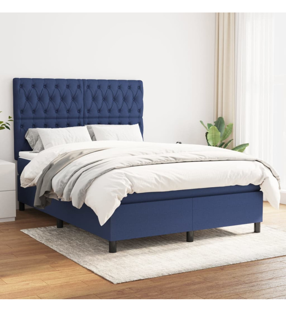 Lit à sommier tapissier avec matelas Bleu 140x190 cm Tissu Lit à sommier tapissier avec matelas Bleu 140x190 cm Tissu
